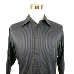 Broletto Mens Cotton Button Up Navy Blue Striped Dress Shirt 15 32/33 Vintage